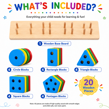 KLOOVY Wooden Geometric Shape Sorter Montessori Learning Puzzles for Kids 2+