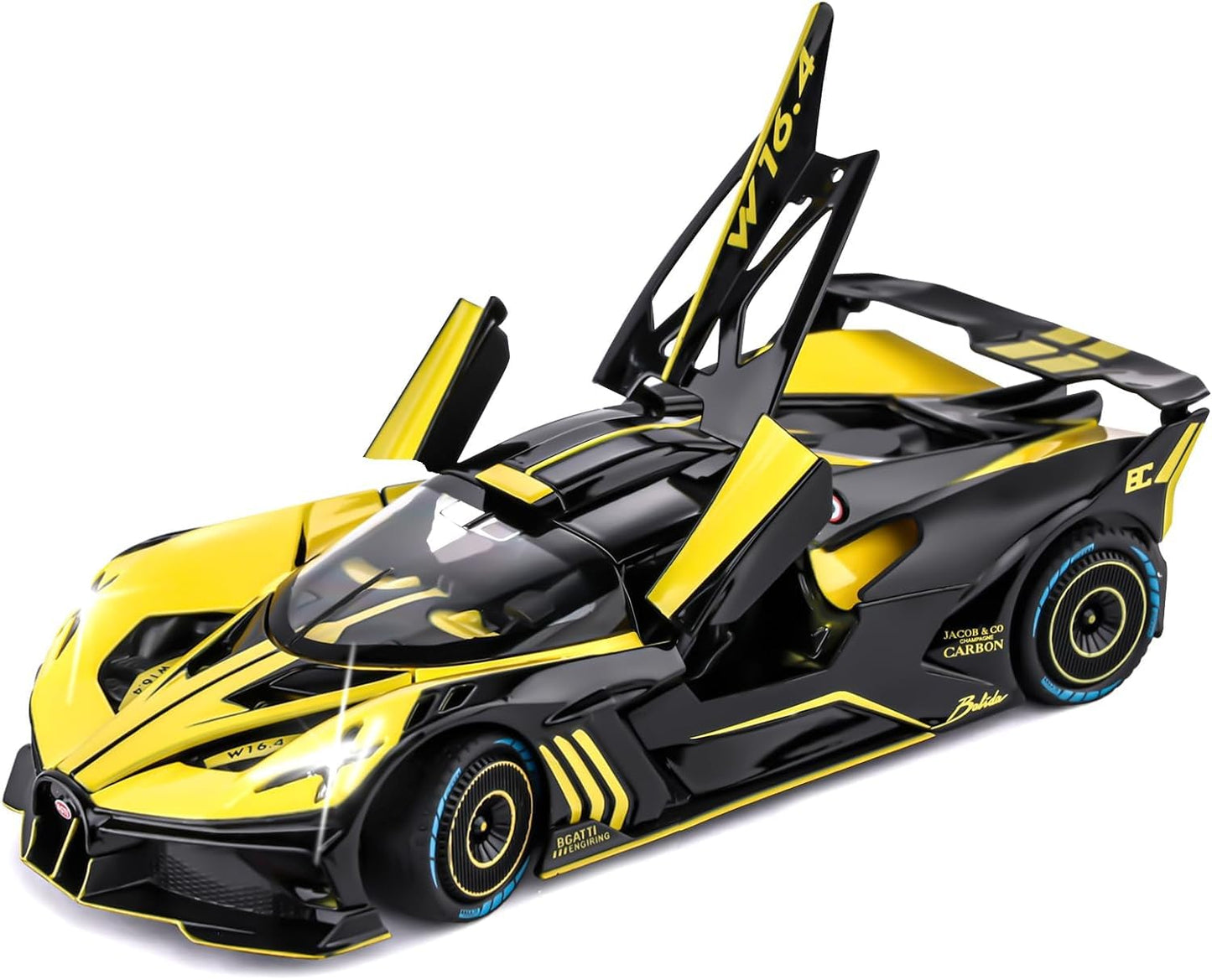 KLOOVY Bugatti Bolide Toy Car Metal Pull Back 1:24 Diecast Car with Openable Door and Sound Light, Gifts Toys for Kids