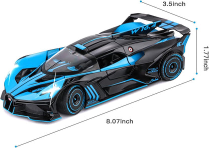 KLOOVY Bugatti Bolide Toy Car Metal Pull Back 1:24 Diecast Car with Openable Door and Sound Light, Gifts Toys for Kids