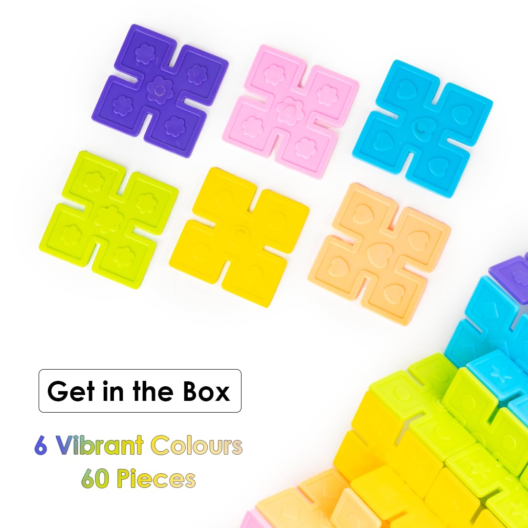 KLOOVY Toddlers Architect Building Set to Construct Different Models & Designs with 60 Colourful Tiles for Kids 3+ Years