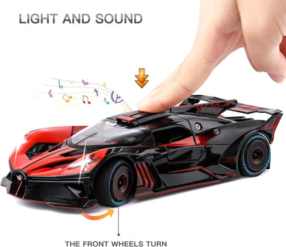 KLOOVY Bugatti Bolide Toy Car Metal Pull Back 1:24 Diecast Car with Openable Door and Sound Light, Gifts Toys for Kids