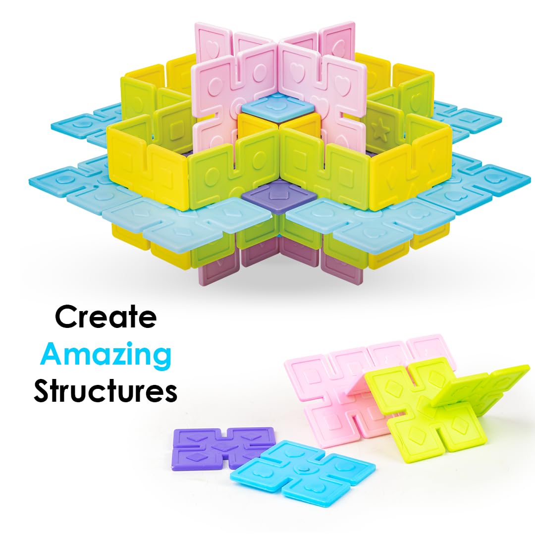 KLOOVY Toddlers Architect Building Set to Construct Different Models & Designs with 60 Colourful Tiles for Kids 3+ Years