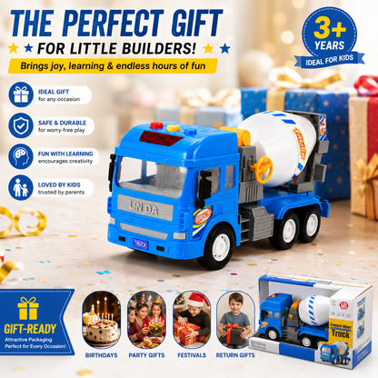 KLOOVY Pull Back Vehicles Toy Cement Mixture for 3+ Years, Light & Sound Toy for Kids