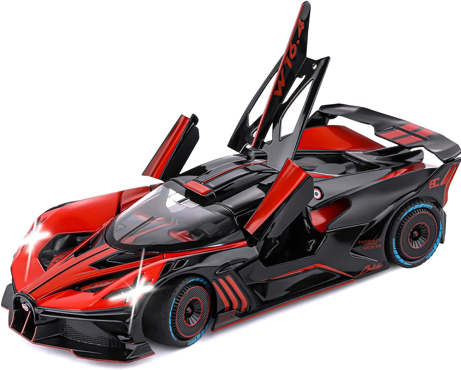 KLOOVY Bugatti Bolide Toy Car Metal Pull Back 1:24 Diecast Car with Openable Door and Sound Light, Gifts Toys for Kids