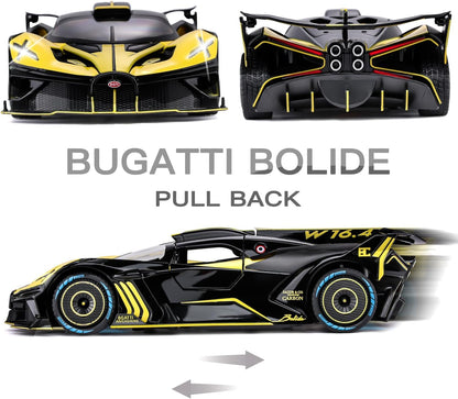 KLOOVY Bugatti Bolide Toy Car Metal Pull Back 1:24 Diecast Car with Openable Door and Sound Light, Gifts Toys for Kids