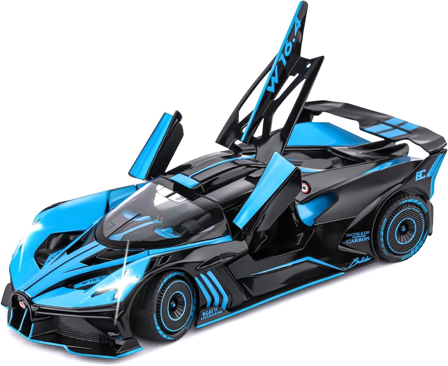 KLOOVY Bugatti Bolide Toy Car Metal Pull Back 1:24 Diecast Car with Openable Door and Sound Light, Gifts Toys for Kids