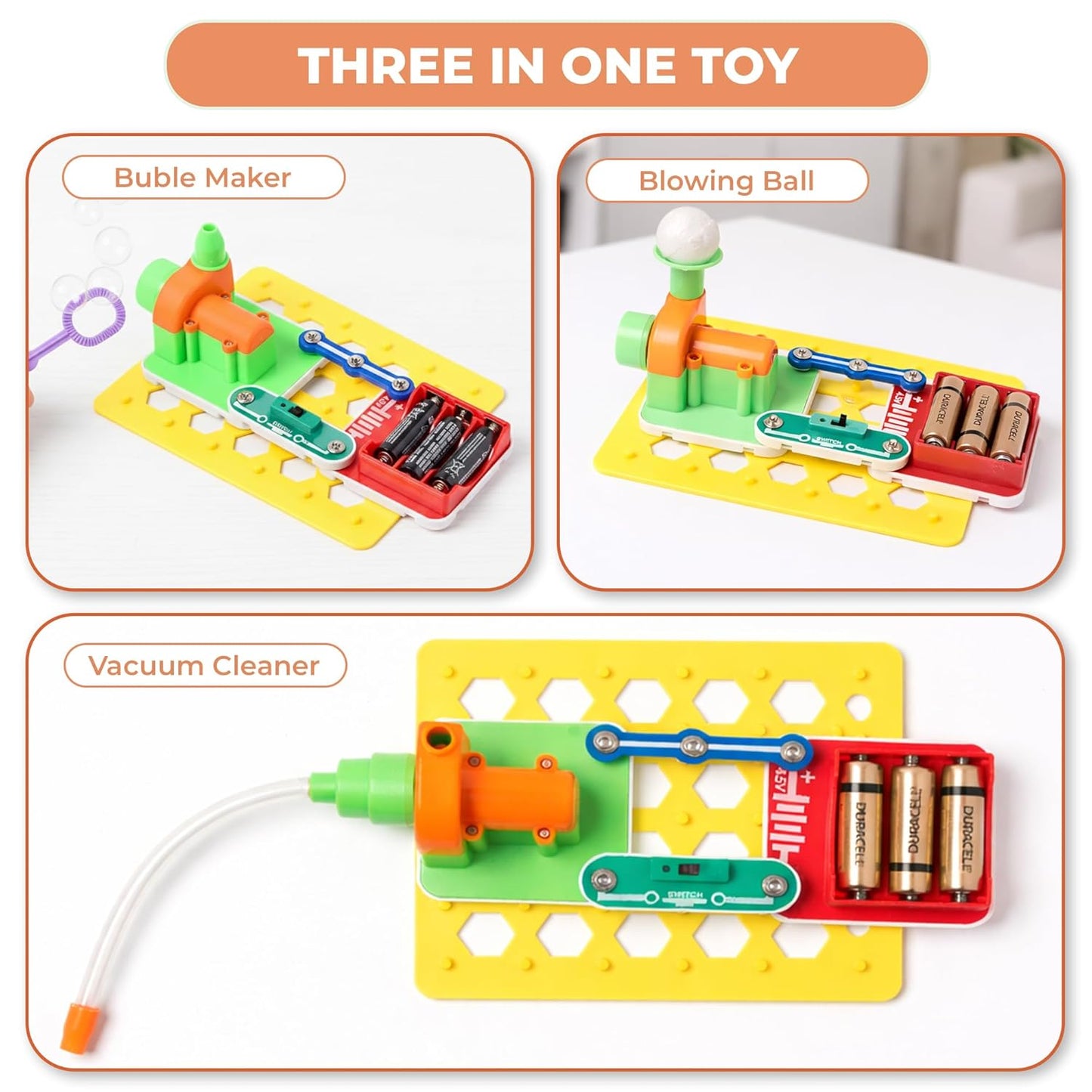 KLOOVY Science Circuit 3-in-1 STEAM Learning DIY Science Experiment Kit to Make Vacuum Cleaner, Bubble Maker & Blowing Ball Circuit Board Educational Toy for Boys & Girls Ages 8+ Years