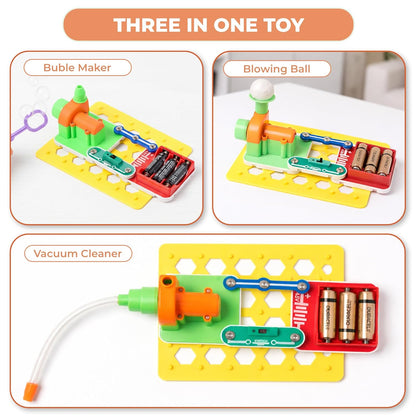 KLOOVY Science Circuit 3-in-1 STEAM Learning DIY Science Experiment Kit to Make Vacuum Cleaner, Bubble Maker & Blowing Ball Circuit Board Educational Toy for Boys & Girls Ages 8+ Years