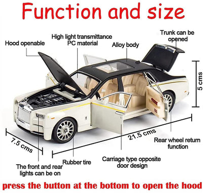 KLOOVY Royals hub Rolls Royce Phantom Model Car 1:32 Scale Exclusive Alloy Metal Pull Back Die-cast Car Toy with Openable Doors & Light Music Boys Toys for Kids (Phantom 1:32)