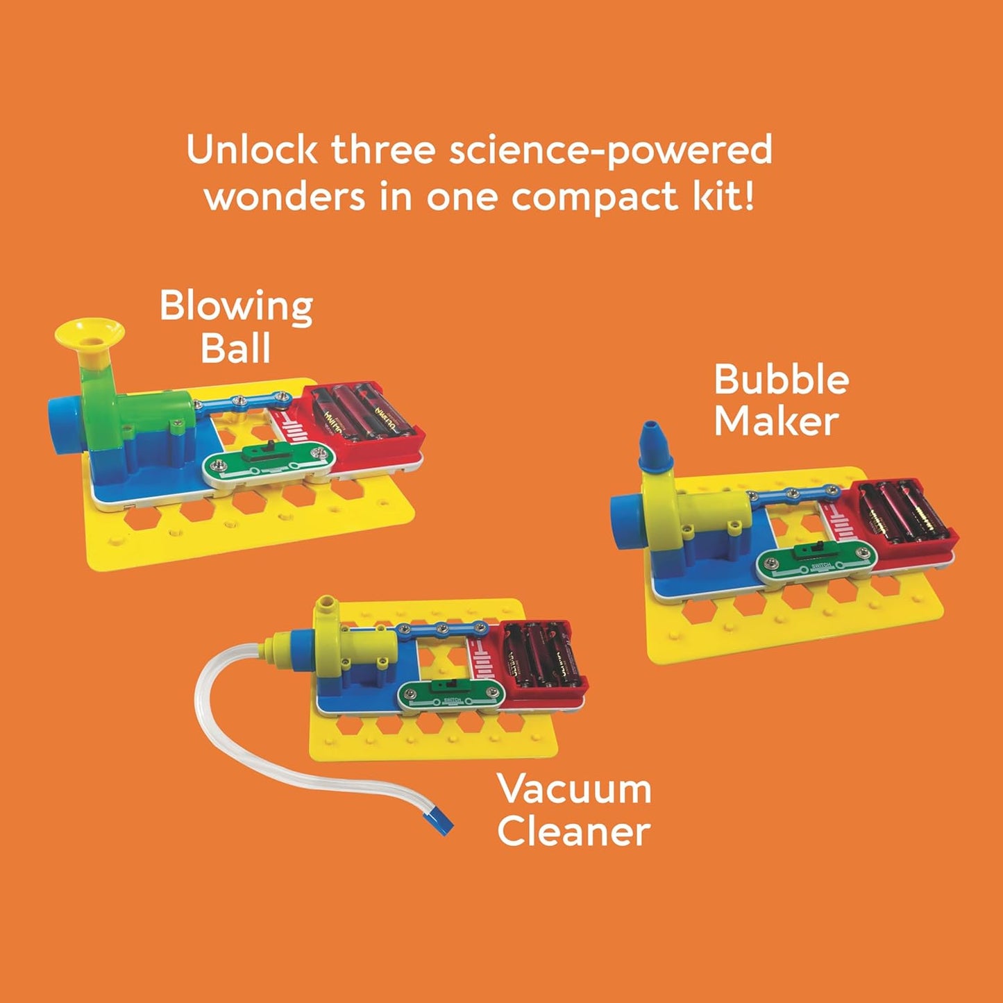 KLOOVY Science Circuit 3-in-1 STEAM Learning DIY Science Experiment Kit to Make Vacuum Cleaner, Bubble Maker & Blowing Ball Circuit Board Educational Toy for Boys & Girls Ages 8+ Years