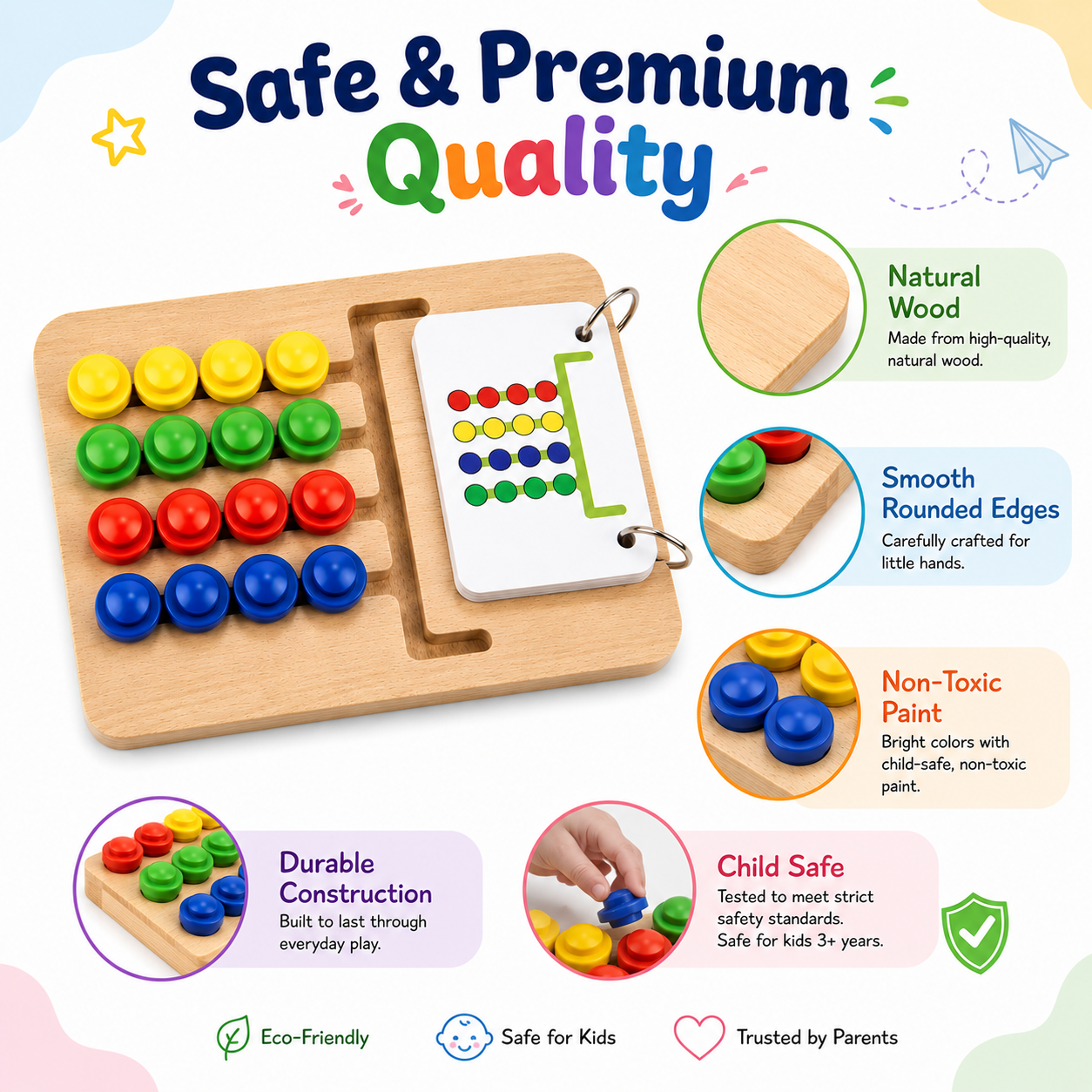 KLOOVY Wooden Montessori Slide Puzzles Color Matching Brain Development Toy Kids