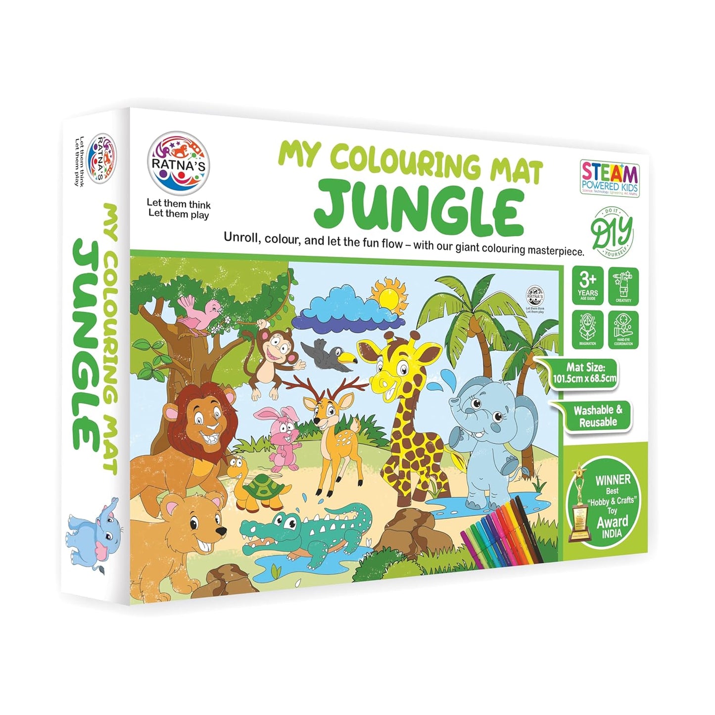 KLOOVY My Coloring Mat Jungle Printed Mat of Size 40 x 27 Inches, Washable & Reusable Colouring Kit for Kids 3+ Years