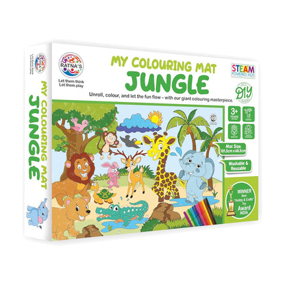 KLOOVY My Coloring Mat Jungle Printed Mat of Size 40 x 27 Inches, Washable & Reusable Colouring Kit for Kids 3+ Years