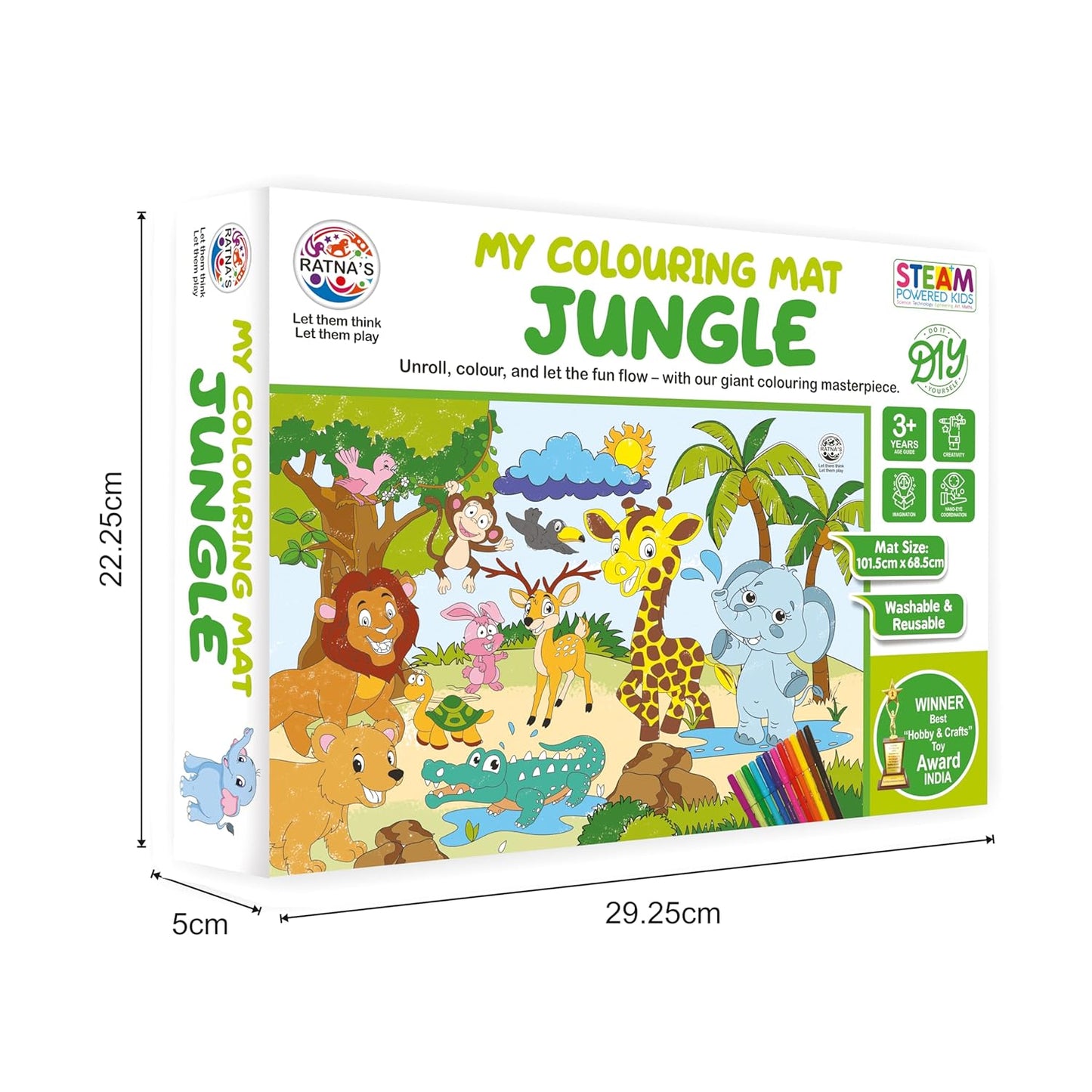 KLOOVY My Coloring Mat Jungle Printed Mat of Size 40 x 27 Inches, Washable & Reusable Colouring Kit for Kids 3+ Years