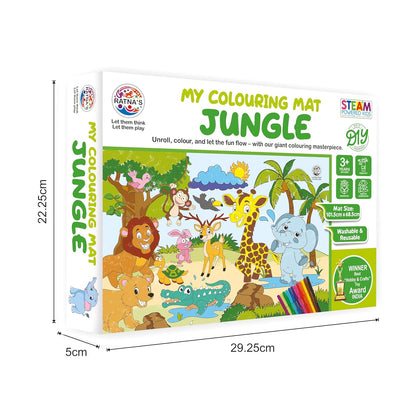 KLOOVY My Coloring Mat Jungle Printed Mat of Size 40 x 27 Inches, Washable & Reusable Colouring Kit for Kids 3+ Years