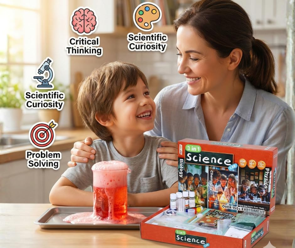 KLOOVY 3-in-1 Science Lab Kit for Kids | Biology, Chemistry & Physics Experiment Set