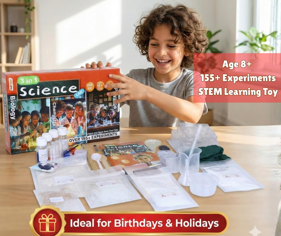 KLOOVY 3-in-1 Science Lab Kit for Kids | Biology, Chemistry & Physics Experiment Set