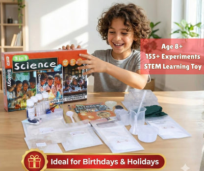 KLOOVY 3-in-1 Science Lab Kit for Kids | Biology, Chemistry & Physics Experiment Set