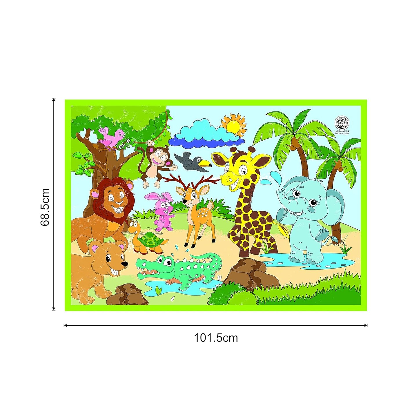 KLOOVY My Coloring Mat Jungle Printed Mat of Size 40 x 27 Inches, Washable & Reusable Colouring Kit for Kids 3+ Years