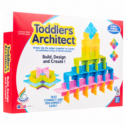 KLOOVY Toddlers Architect Building Set to Construct Different Models & Designs with 60 Colourful Tiles for Kids 3+ Years